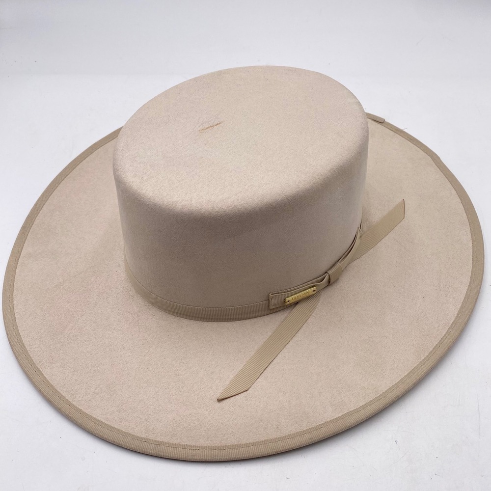 Bon Kini Caribbean Swimwear Wide Brim Bolero Hat Medium Beige Felt Gold Logo SEO